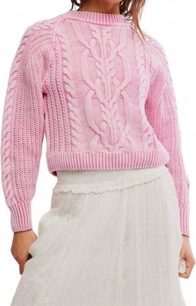 Free People Frankie Cable Sweater In Aurora Pink