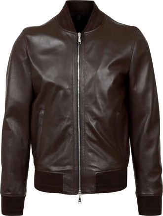 Tagliatore Bruine leren jas met hoge kraag - Heren - Leren en Su&egrave;de Jassen - Bruin - 2XL - Leer - Jassen