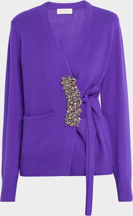 Dries Van Noten Tiah Beaded Cashmere Wrap Cardigan