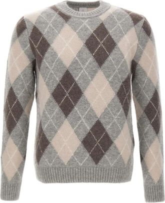 Eleventy Truien & Vesten, Heren, Veelkleurig, L, Kasjmier, Argyle Ronde Hals Trui