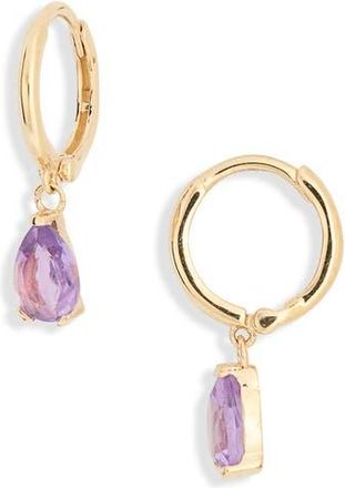 Bony Levy 14K Yellow Gold Pink Topaz Teardrop Huggie Hoop Earrings in 14Ky at Nordstrom Rack