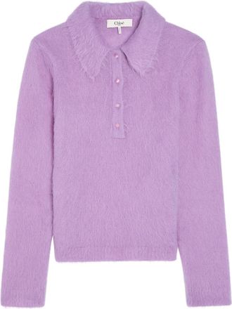 Chlo&eacute; Brushed Knit Wool-blend Polo top - Lilac - XL (UK16 / XL)