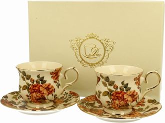OEM Juego De 2 Tazas Y Platillos Con Dise&ntilde;o De Rosas Herbales
