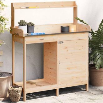 Berkfield Home Potting Table with Cabinet 110.5x45x124.5 cm Solid Wood Fir in Brown
