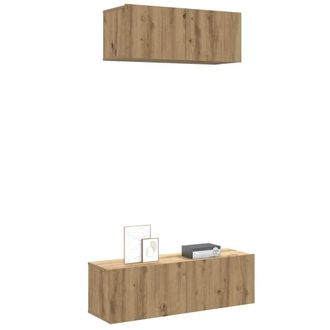 Berkfield Home 2 Piece TV Cabinet Set Wall-mounted Artisan Oak Engineered Wood in Brown