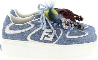 Fendi Blue Calfskin Platform Womens Sneakers