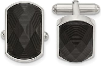 Diamond2Deal Stainless Steel Polished Solid Black Carbon Fiber Inlay Cufflinks