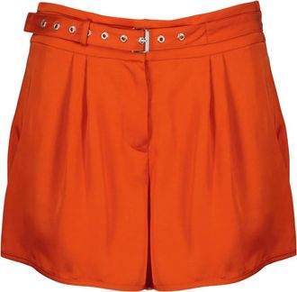 Iro Geplooide shorts met riem - Dames - Bermuda - Oranje - XS - Satijn - Korte Broeken