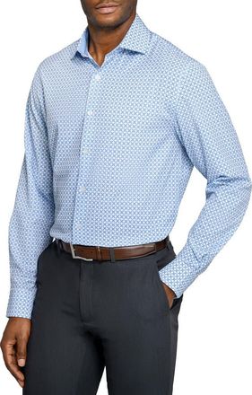 W.R.K Regular Fit Blue Geometric Print Performance Dress Shirt in White/Blue at Nordstrom, Size 16.5 - R