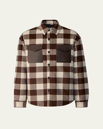 Mackage Mens Ryker-PL Plaid Wool Overshirt with Leather Pockets