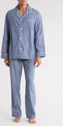 Majestic International Stripe Cotton Poplin Pajamas in Blue Stripe at Nordstrom Rack, Size X-Large