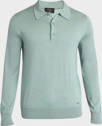 Brioni Men & apos;s Cashmere-Silk Polo Sweater