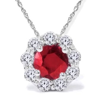Pompeii3 1 1/4ct Ruby Diamond Halo Pendant 14K White Gold