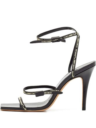 Jimmy Choo London 110mm leather logo-straps heeled sandals - Black