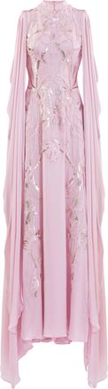 Saiid Kobeisy Crepe Georgette Dress With Draped Sleeves