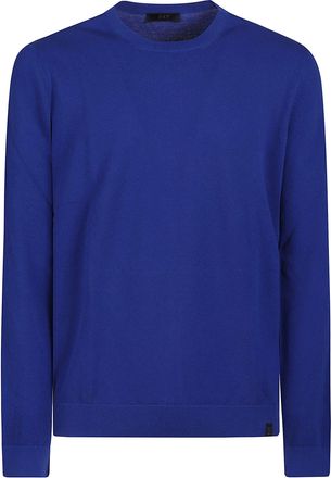 Fay Crew Neck Blue Cotton Sweater