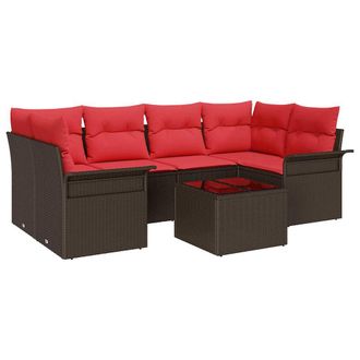vidaXL Conjunto De Sof&aacute; De Jard&iacute;n 7 Pcs Marr&oacute;n Rat&aacute;n Sint&eacute;tico Vidaxl