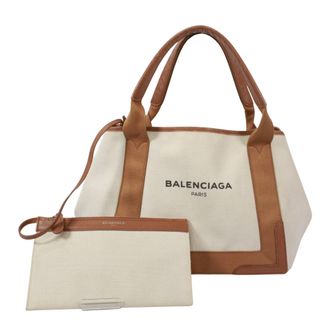 Balenciaga Beige Brown Canvas Leather Pouch Tote Bag (Pre-Owned)