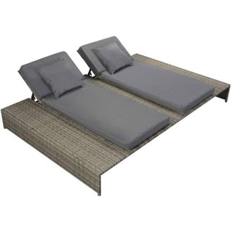 vidaXL Tumbona Doble Con Coj&iacute;n De Rat&aacute;n Sint&eacute;tico Gris Vidaxl