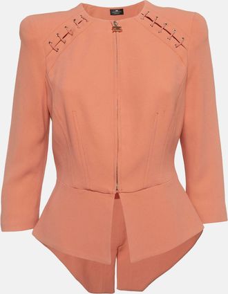 Elisabetta Franchi Peach Crepe Lace-Up Jacket