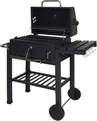 Hhg Hhg - Nunca Usado] Carro Para Barbacoa 862, Soporte Para Barbacoa De Carb&oacute;n Barbacoa De Jard&iacute;n Con Tapa Estantes, Acero, 110x100x51cm Negro