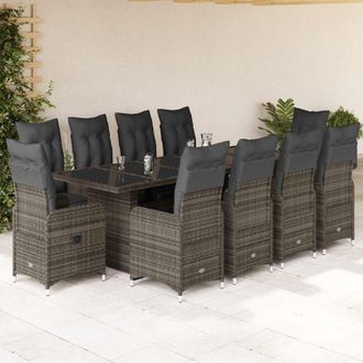 vidaXL Set De Mesa Y Sillas De Jard&iacute;n 11 Pzas Y Cojines Rat&aacute;n Pe Gris Vidaxl