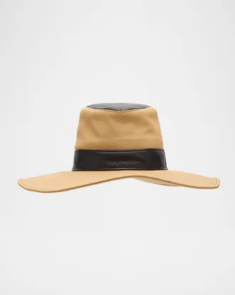 Gigi Burris Millinery Liora Cotton Canvas & Leather Fedora