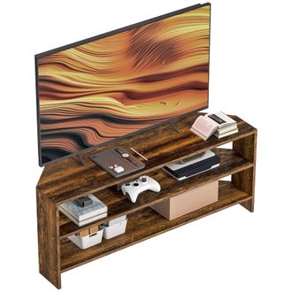 HOMCOM Corner TV Stand - TV Unit With Open Shelves For 47 Inch TV - Brown | TJ Hughes