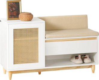 SoBuy Banco Zapatero Con 2 Estantes, 1 Caj&oacute;n Y 1 Puerta Entrada Recibidor Con Coj&iacute;n Acolchado De Asiento 100 X 35 X 60 Cm Fsr128-w Sobuy Es