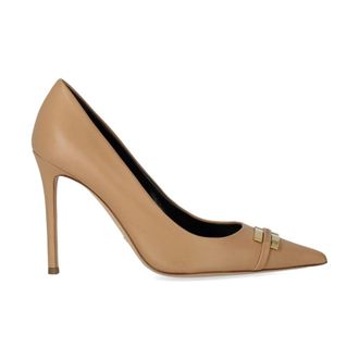 Elisabetta Franchi Pumps, female, Beige, Size: 7 1/2 US Leather Pump with Logo Detail