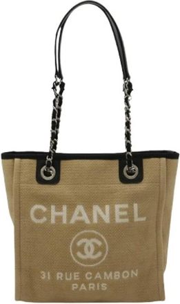 Chanel Pre-owned Vintage Canvas Schoudertas - Dames - Vintage Shopper - Beige - ONE Size - Vintage