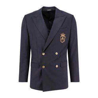 Dolce & Gabbana Blazers, male, Blue, M, Double-Breasted Wool Blazer