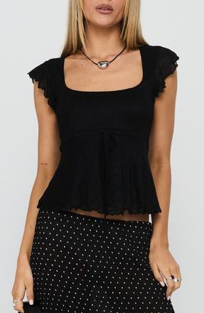 Princess Polly Auroraah Frill Babydoll Top in Black at Nordstrom, Size 6