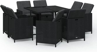 vidaXL Set De Comedor De Jard&iacute;n 9 Pzas Y Cojines Rat&aacute;n Sint&eacute;tico Negro Vidaxl