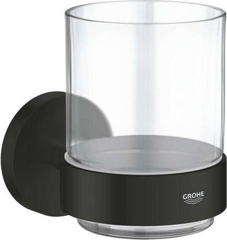 GROHE QuickFix Start - Portaspazzolino e dentifricio con supporto, vetro/nero opaco 411942430 - Grohe