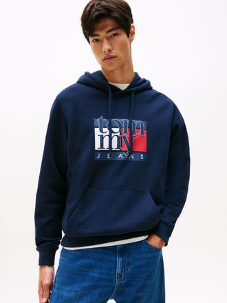 Tommy Jeans Hoodie TOMMY JEANS TJM RWB FLAG, Herren, Gr. XXL, blau (schwarz night navy), Sweatware, Obermaterial: 100% Baumwolle, regular fit, B&uuml;ndchen, Sweatshir