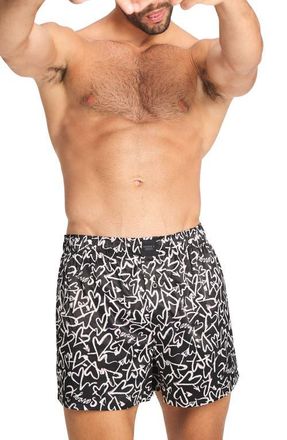 Savage x Fenty Savage X Satin Boxers in Hazy White Lovers Tag Print at Nordstrom, Size Xxx-Large