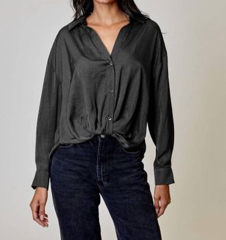 dh New York Emery Satin Button Down Top In Black
