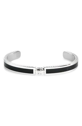 Versace Enamel Cuff Bracelet in Palladium-Black at Nordstrom, Size X-Large