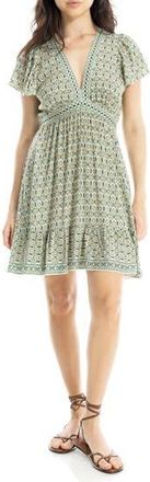 Max Studio Flutter Sleeve Dress in Cream/Green Rosette Tile at Nordstrom Rack, Size X-Large