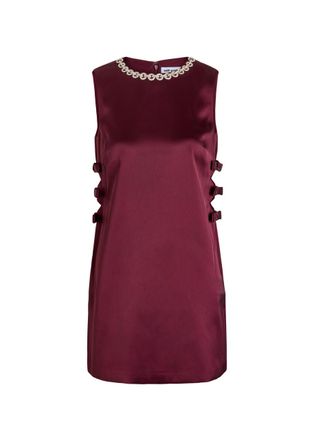 Self Portrait Crystal-embellished Cut-out Satin Mini Dress - Burgundy - 8 (UK8 / S)
