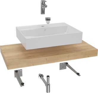 Puma Naturel Conjunto De Ba&ntilde;o Hansa Con Encimera De Lavabo Dolce 100x8x50 Cm, Imitaci&oacute;n Roble Halifax