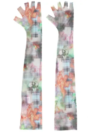 Collina Strada plaid-print fingerless gloves - women - Polyester/Spandex/Elastane - One Size - Black