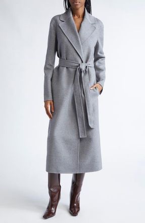 Stella McCartney Belted Double Face Wool Wrap Coat in Light Grey Melange at Nordstrom, Size 14 Us