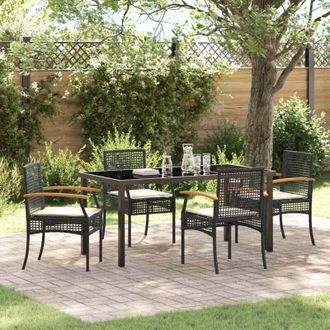 vidaXL Conjunto De Comedor De Jard&iacute;n 5 Pcs Negro Rat&aacute;n Sint&eacute;tico Vidaxl