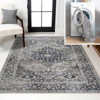 Jonathan Y Designs Alacati Ogee Medallion Machine-Washable Area Rug in Dark Gray/light Gray at Nordstrom, Size 2Ft 0In X 8Ft 0In