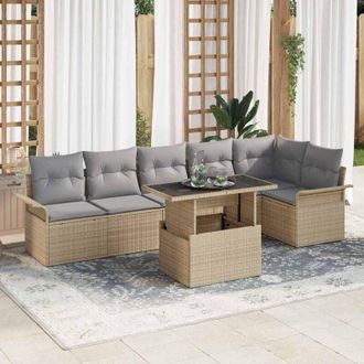 vidaXL Vidaxl - Conjunto De Sof&aacute; De Jard&iacute;n Con Coj&iacute;n 7 Pcs Beige Polirat&aacute;n