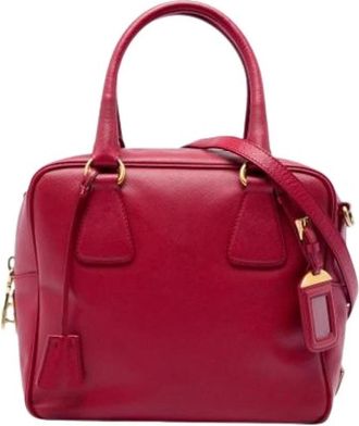 Prada Pre-owned Saffiano Satchel - Dames - Vintage Handtas - Rood - ONE Size - Leer - Vintage