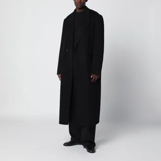 S&eacute;fr Long black wool and cashmere coat