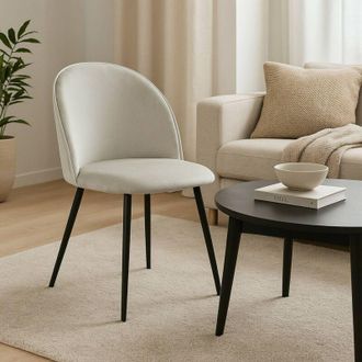Dmora Set di 6 sedie Achito, Poltrona rivestita in velluto, Sedia da pranzo imbottita, Seduta per riunioni, 51x54h82 cm, Panna - Dmora